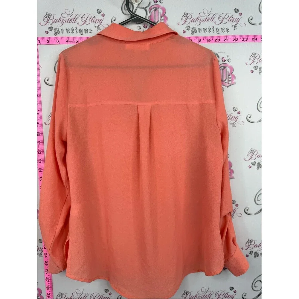 Michael Kors blouse charm zip pull Coral Zip-Front Long Sleeve Blouse